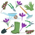 A set of illustrations on the theme of spring and garden plantings.